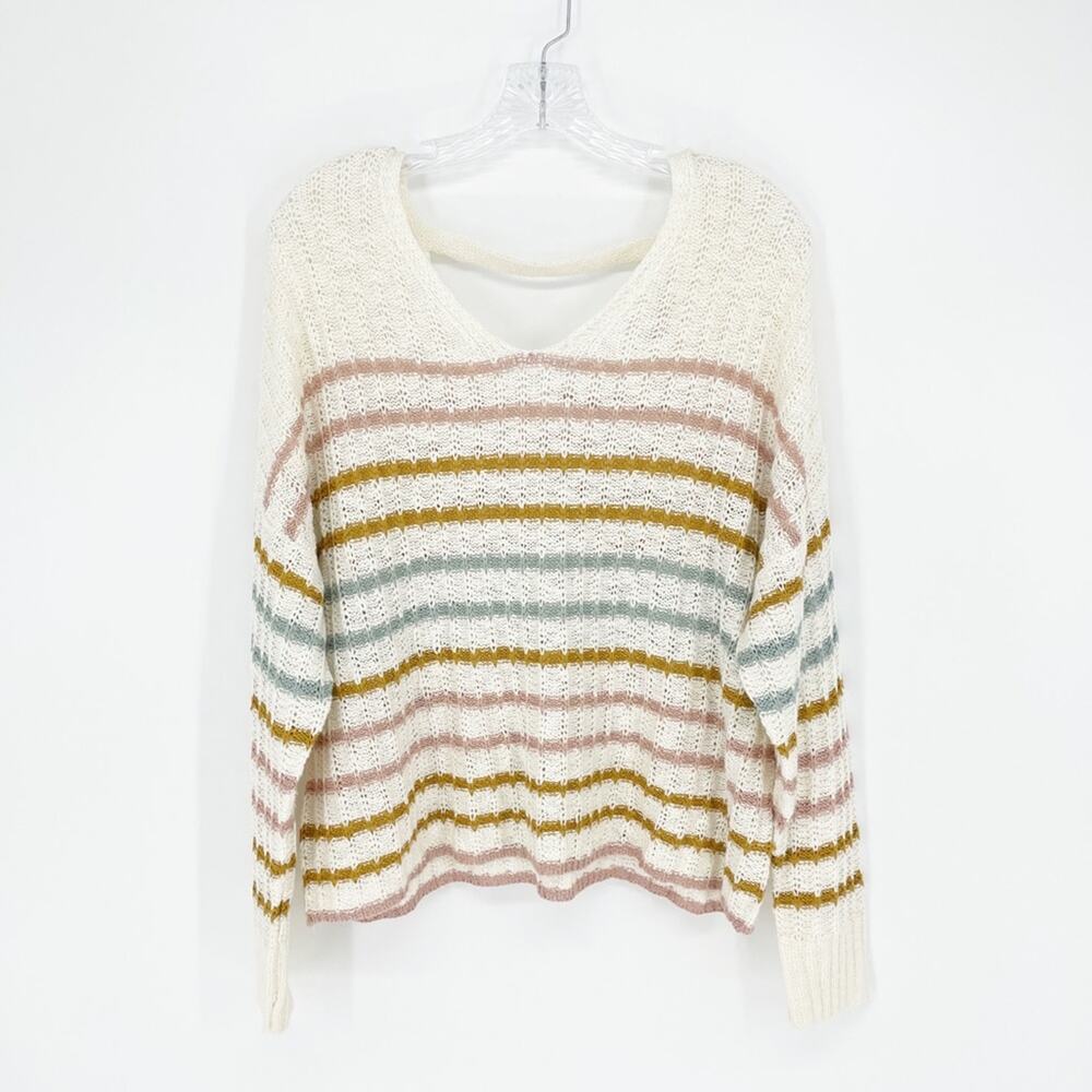 So Stripe V-Neck Knit Sweater Size Large